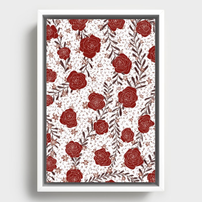 Red Roses Pattern Framed Canvas