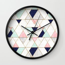 Mod Triangles - Navy Blush Mint Wall Clock