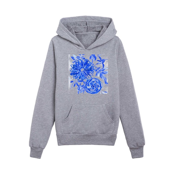 white and blue: floral composition Kids Pullover Hoodie