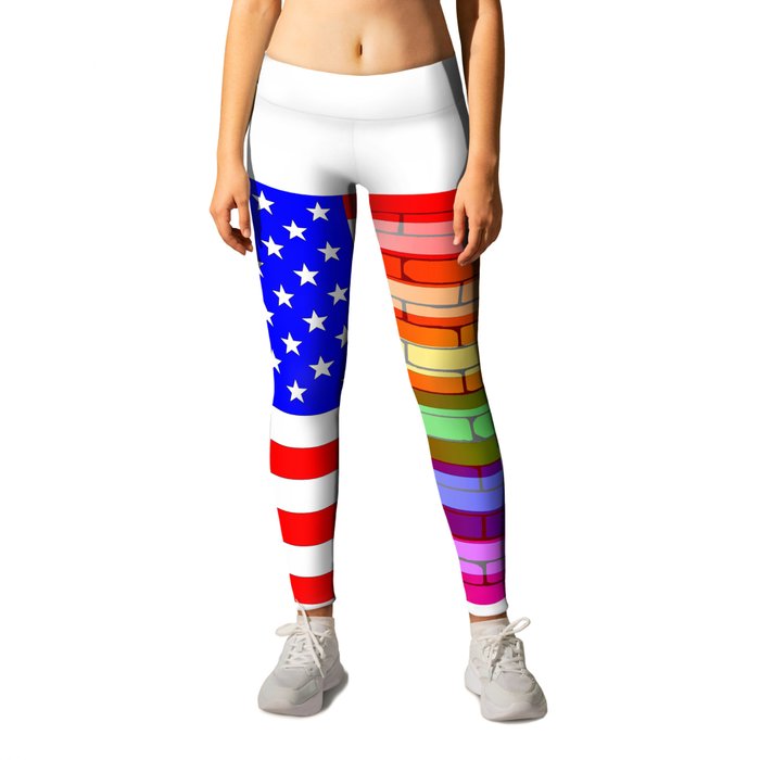 Gay Rainbow Wall American Flag Leggings