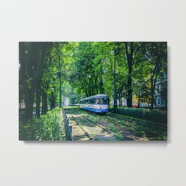 Polish Tram. Metal Print | Green, Europe, Transportation, Krakow, Photo, Poland, Tram, Trees, Grass, Electric 
