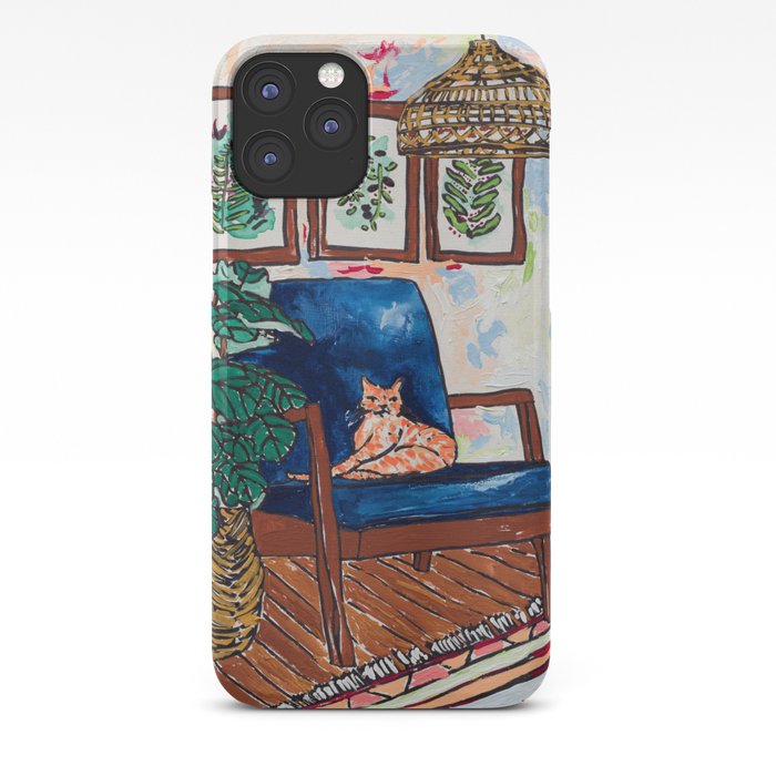 Ginger Cat on Blue Mid Century Chair Painting iPhone Case