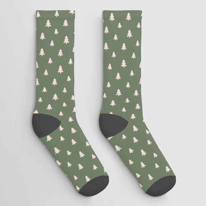 Christmas Tree Pattern Green Socks
