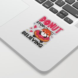 Sweet Red Panda Funny Animals In Donut Pink Sticker
