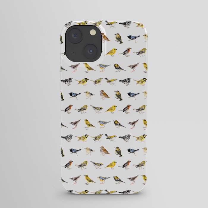 Warbler and Vireo Pattern on White iPhone Case