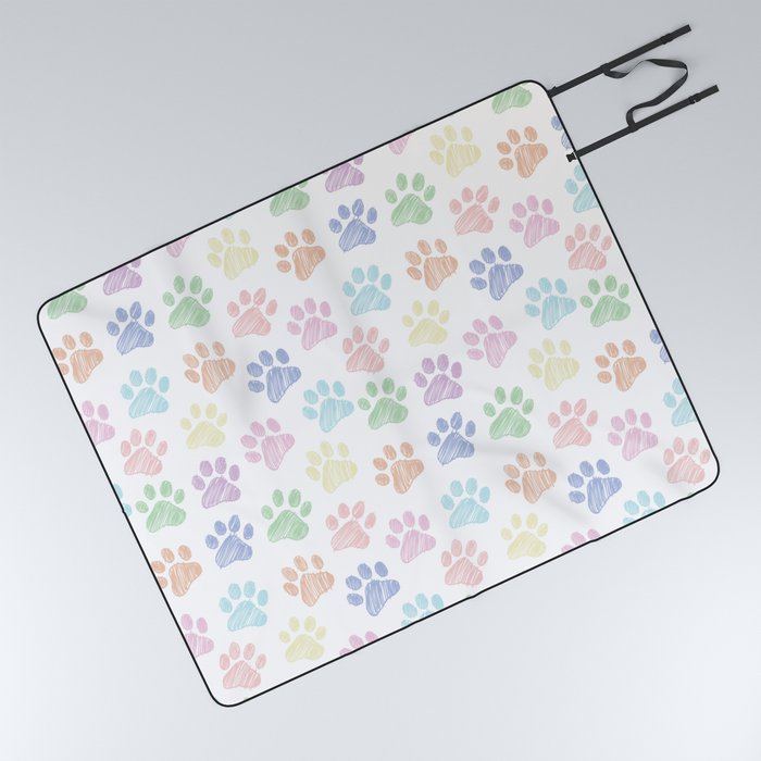 Colorful Paws doodle seamless pattern. Digital Illustration Background. Picnic Blanket