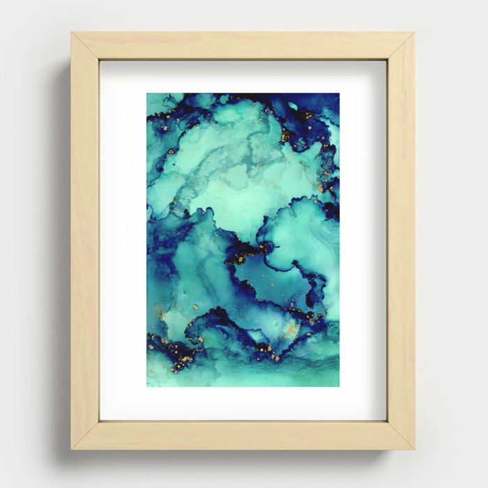 Navy Seas- Blue Green Abstract Painting Recessed Framed Print