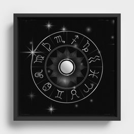 Zodiac astrology circle Silver astrological signs with moon sun and stars Framed Canvas