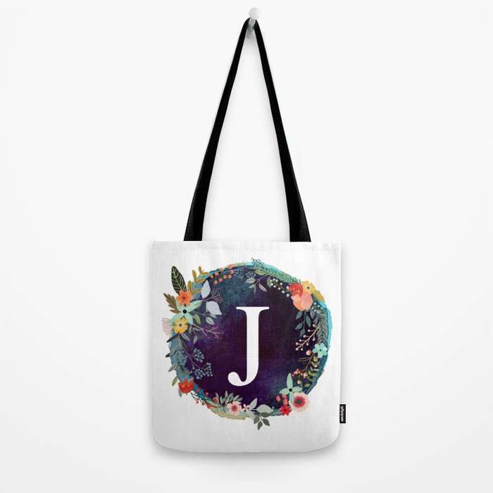 Personalized Monogram Initial Letter J Fl Wreath Artwork Tote Personalized Monogram Initial Letter J Fl Wreath Artwork Tote Bag