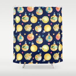 Watercolor seamless pattern with shining gold Christmas baubles Shower Curtain