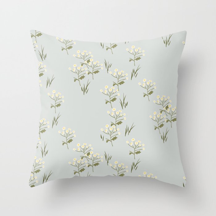 White flowers botanical pattern. Cottagecore Throw Pillow