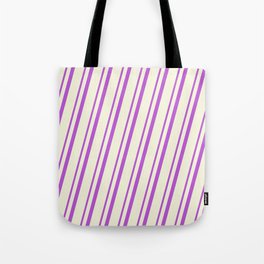 [ Thumbnail: Orchid and Beige Colored Stripes Pattern Tote Bag ]
