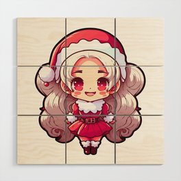 Cute Anime style Mrs. Claus - Christmas themed Wood Wall Art