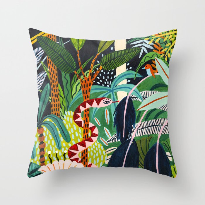 The Jungle at Midnight Throw Pillow