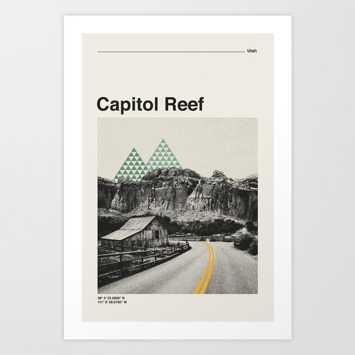 US National Park Retro Poster Capitol Reef Utah Art Print