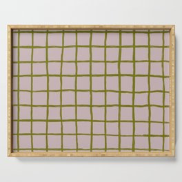 Chequered Grid - neutral tan and olive green Serving Tray