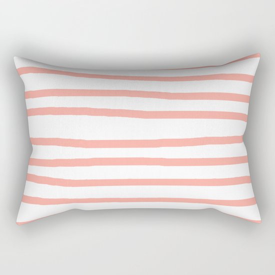 Simply Drawn Stripes Salmon Pink on White Rectangular Pillow
