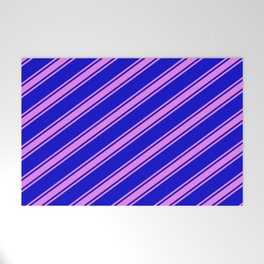 [ Thumbnail: Blue and Violet Colored Stripes/Lines Pattern Welcome Mat ]