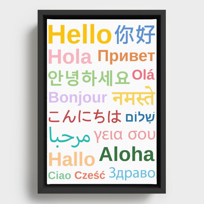 Hello In Different Languages Framed Canvas