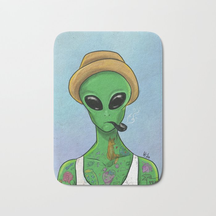 Alien with cool tattoos Bath Mat