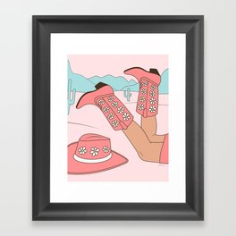 Cute Desert Cowgirl Pink Cowboy Boots Daisy Framed Art Print