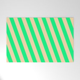[ Thumbnail: Green and Tan Colored Pattern of Stripes Welcome Mat ]