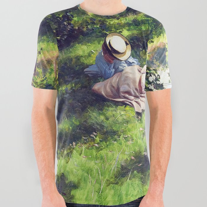 Johan Krouthen Three Women Reading in a Summer Landscape All Over Graphic Tee