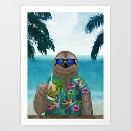 Sloth on summer holidays drinking a mojito Art Print