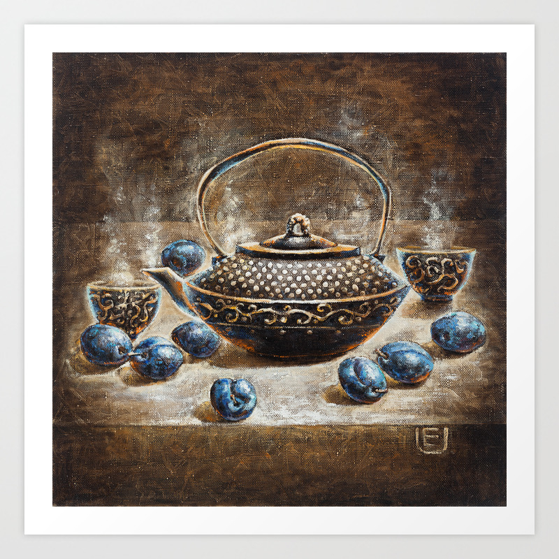 Eurika Coffee And Plums Surreal Nature Morte Morning Painting Art