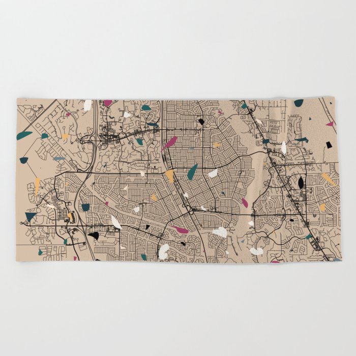 USA, Port St. Lucie City Map Collage Beach Towel