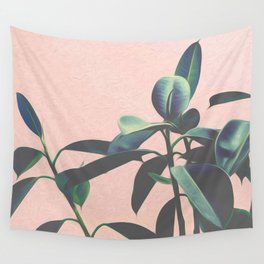 Pink Tropical Leaves Wall Tapestry