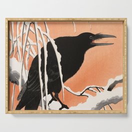  Crow on a Snow Covered Branch, 1900 by Ohara Koson Serving Tray