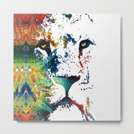 Colorful Lion Art By Sharon Cummings Metal Print | Painting, Colorful, Fun, Fierce, Abstract, Primarycolors, Zooanimals, Lion, Rainbow, African 