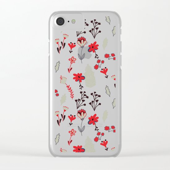 Red Vintage Floral Pattern Clear iPhone Case