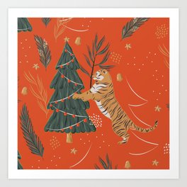 Tigers Christmas Art Print