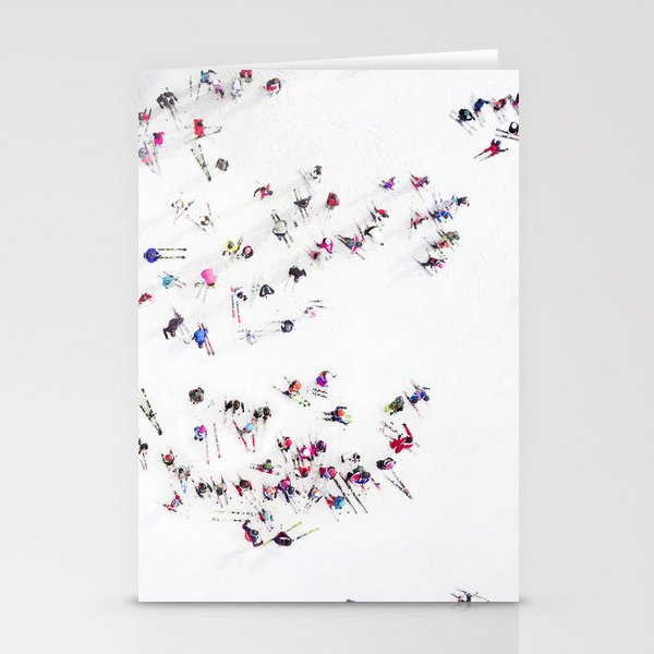Aerial view of skiers Stationery Cards