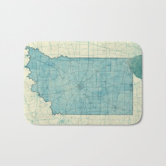 Indiana State Map Blue Vintage Bath Mat
