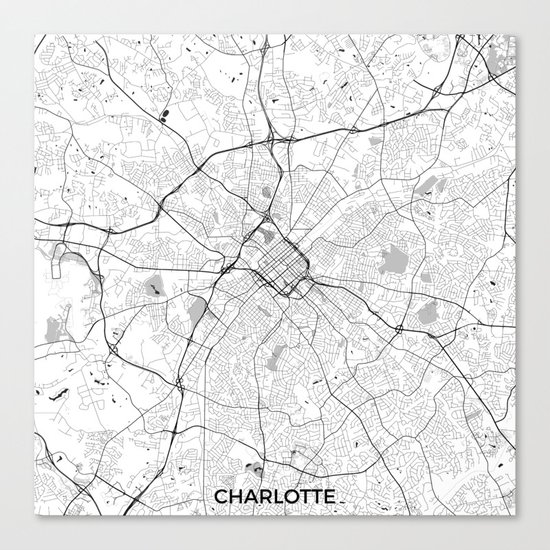 Charlotte Map Gray Canvas Print