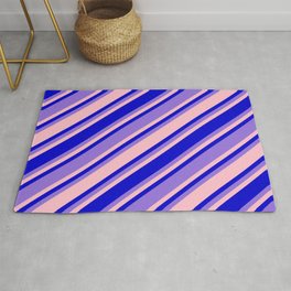 [ Thumbnail: Pink, Blue, and Purple Colored Pattern of Stripes Rug ]