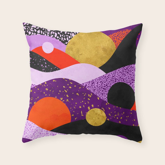 Terrazzo Galaxy Purple Orange Gold Throw Pillow By Sylvaincombe
