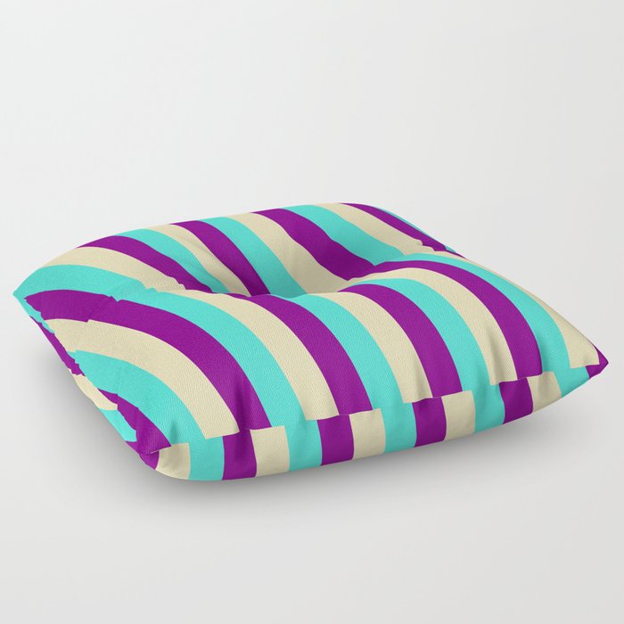 Turquoise, Purple & Tan Colored Stripes/Lines Pattern Floor Pillow
