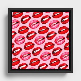 Lips Pattern - Pink Framed Canvas