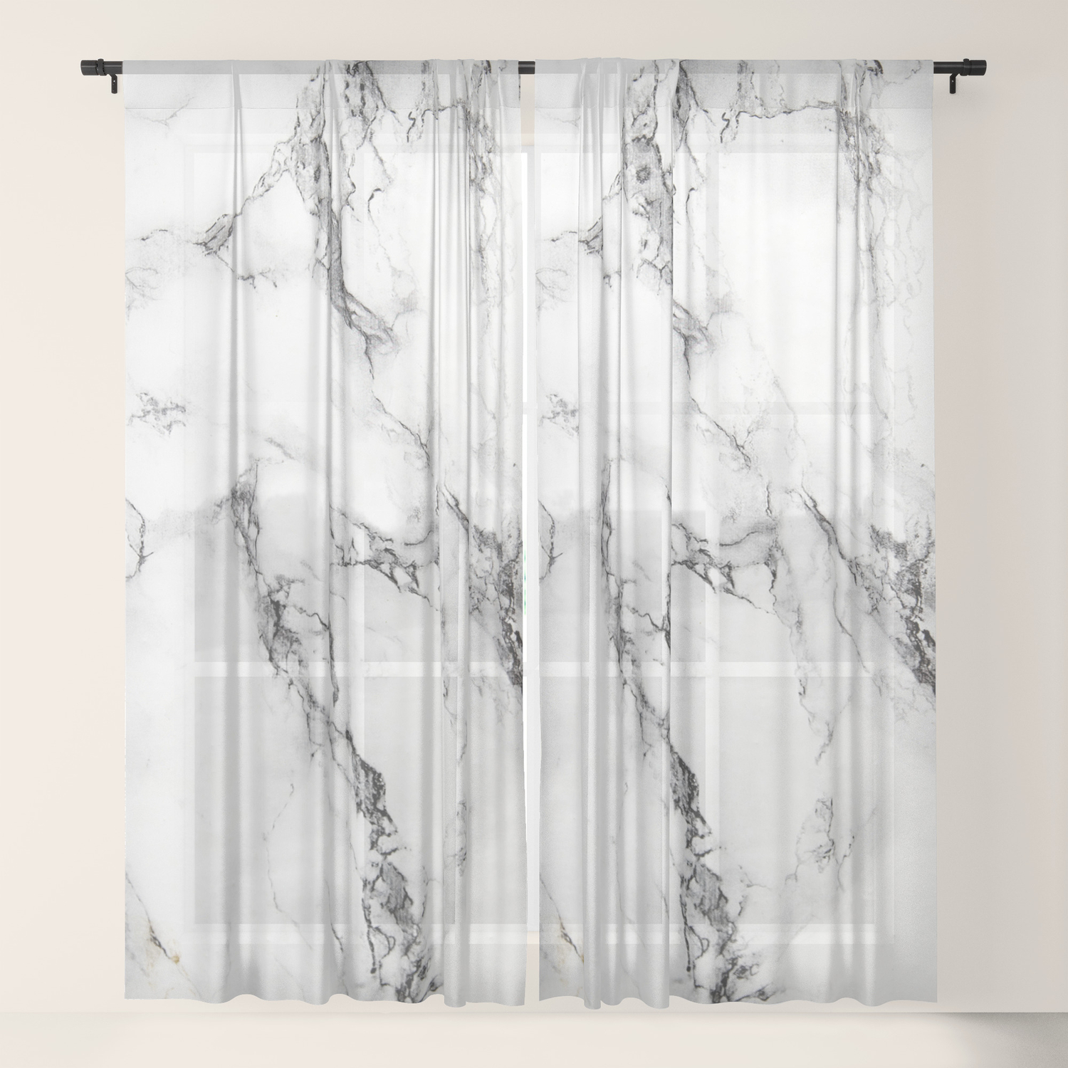 White Faux Marble Texture Sheer Curtain By Artonwear Society6