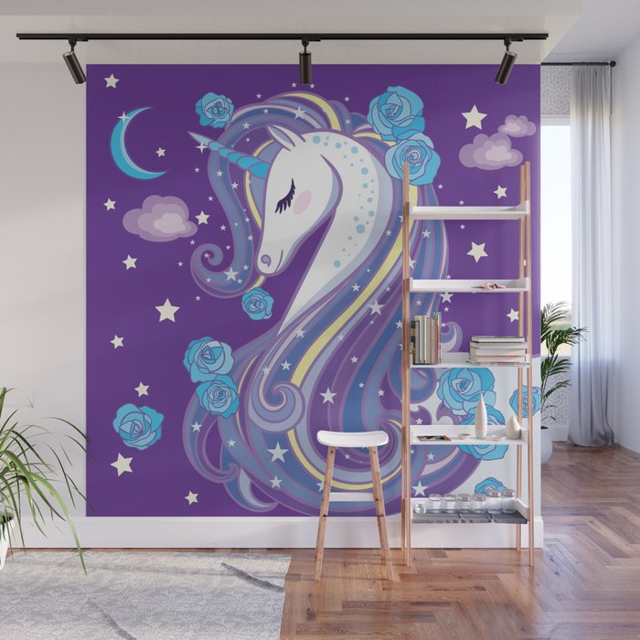 Magical Unicorn in Purple Sky Wall Mural