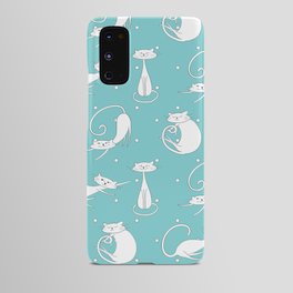 White Cats on blue background with polka dots Android Case