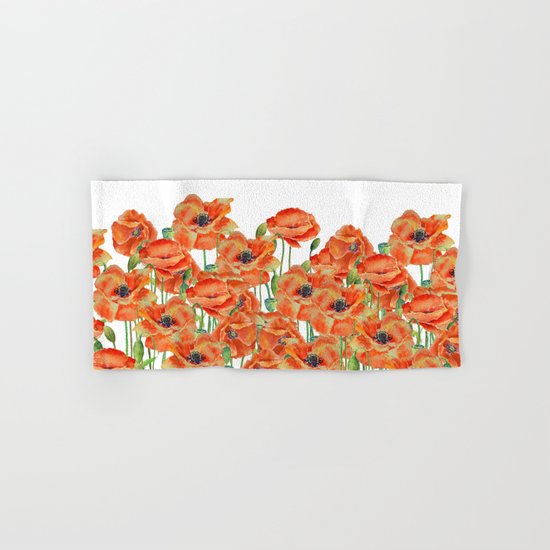 Watercolor poppy field illustration Hand & Bath Towel
