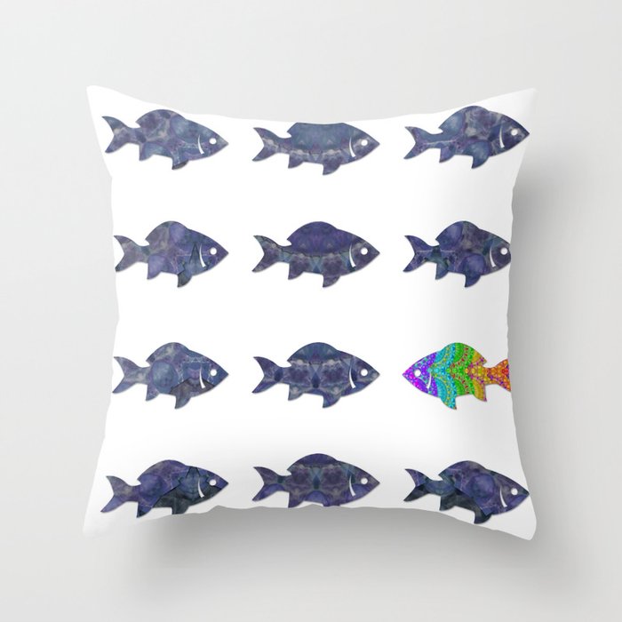 Colorful Inspirational Fish Art - Be Yourself Throw Pillow