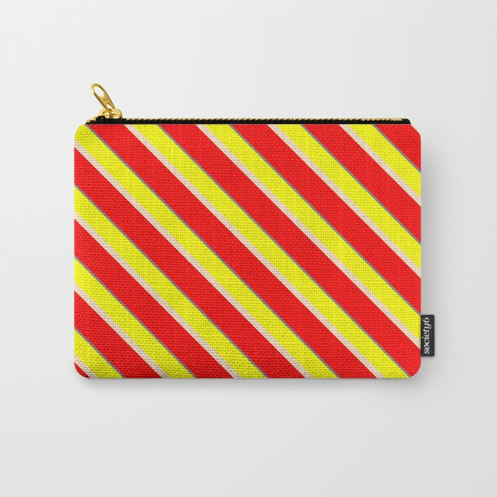 Yellow, Bisque, Red & Gray Colored Striped/Lined Pattern Carry-All Pouch