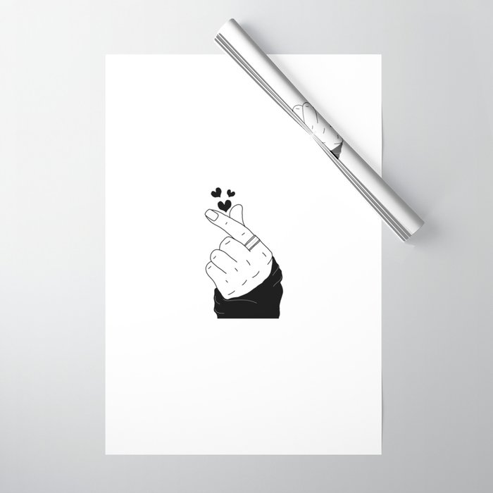 K-pop finger heart hand sign korean boy with ring black hearts Wrapping  Paper by Uniskull