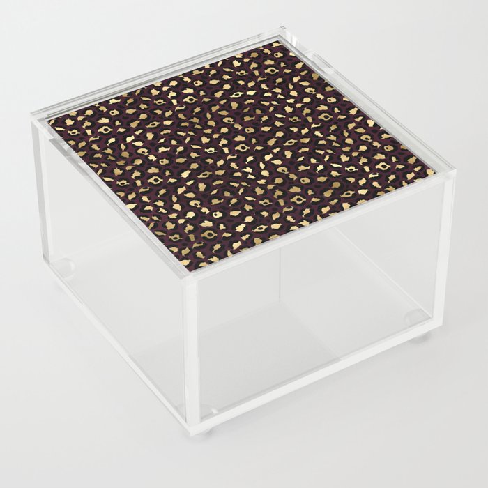 Burgundy and Gold Leopard Print Pattern 03 Acrylic Box